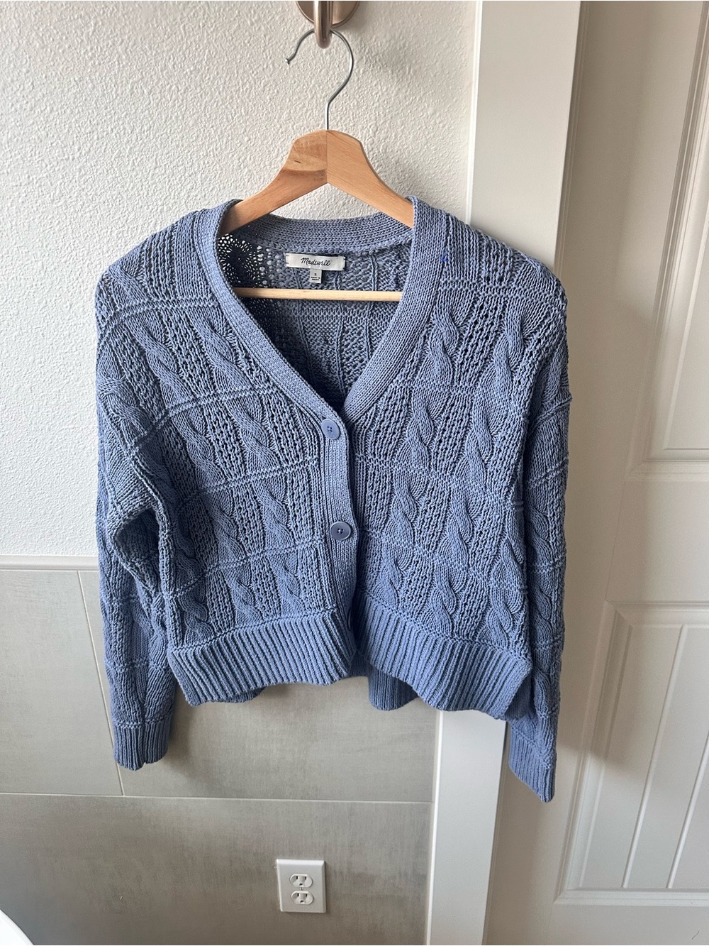 Madewell Light Blue Cable Knit V-Neck Cardigan